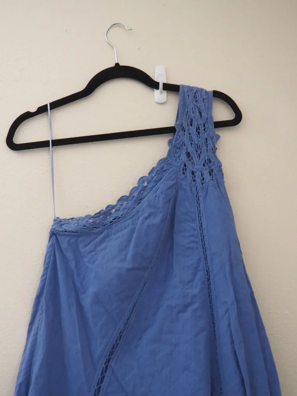 Free People Billie Battenburg One Shoulder Crochet Embroidered Dress sz M - Picture 7 of 10